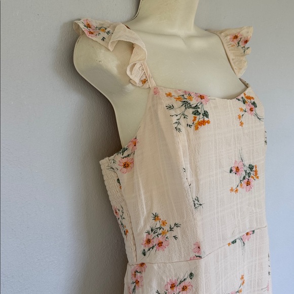 Lily Rose ivory pink floral ruffle cap spaghetti strap sweetheart midi dress XL - Picture 6 of 15